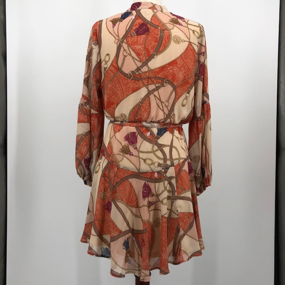 Entro Orange & Cream Floral A-Line Dress | V-Neck and Bell Sleeves - Picture 3 of 7